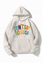 Kadın Ekru Dont Say Baskılı 3 iplik Şardonlu Kapüşonlu Oversize Salaş Bol Kesim Hoodie Sweatshirt