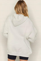 Kadın Ekru Dont Say Baskılı 3 iplik Şardonlu Kapüşonlu Oversize Salaş Bol Kesim Hoodie Sweatshirt