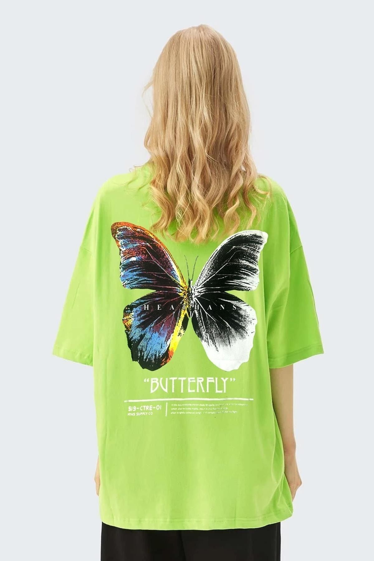 Kadın Fıstık Yeşili Butterfly Oversize T-shirt