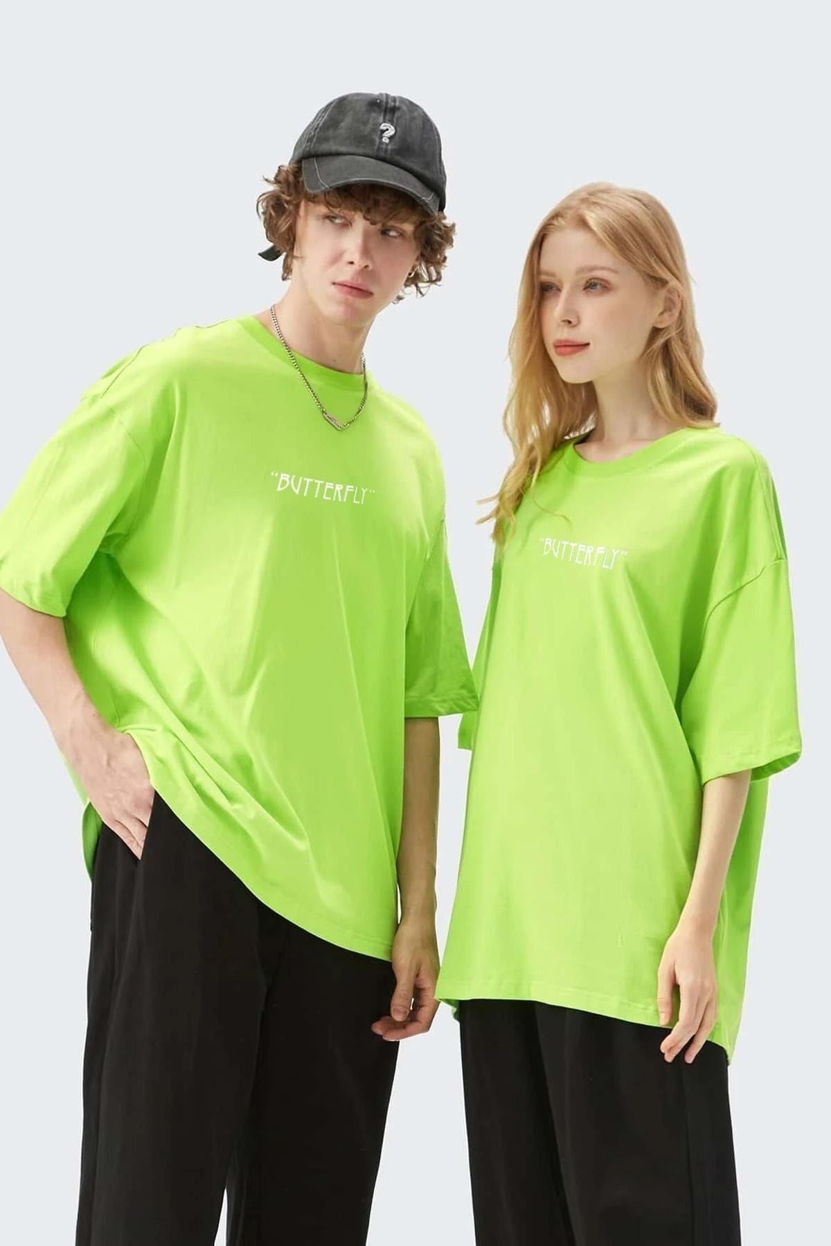 Kadın Fıstık Yeşili Butterfly Oversize T-shirt