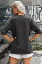 Kadın Füme Geyik Oversize Salas Boyfriend T-shirt