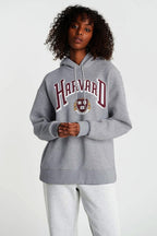 Kadın Gri Melange Harvard Oversize Kapüşonlu Kanguru Sweatshirt