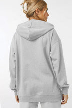 Kadin Gri Melanj Kapüşonlu Fermuarlı 3 Üç İplik Polar Kanguru Oversize Sweatshirt Zip Up Hoodie