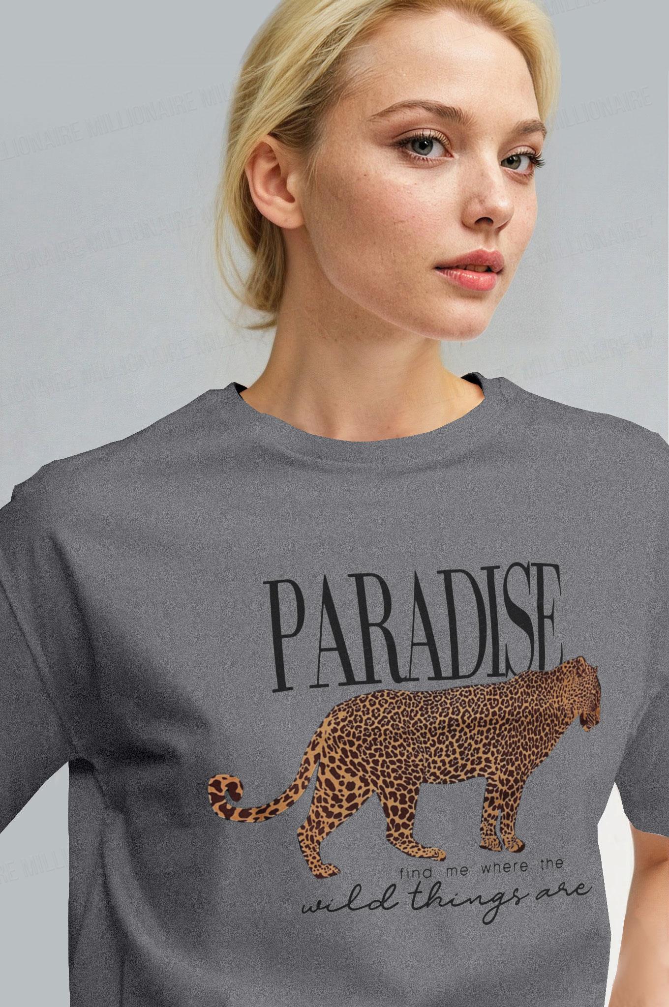 Kadın Gri Paradise Leopar Kadın Kısa Kol Relax Fit Rahat Kesim Regular T-shirt