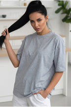 Kadın Grimelanj Basic Düz Baskısız Oversize Salas T-shirt