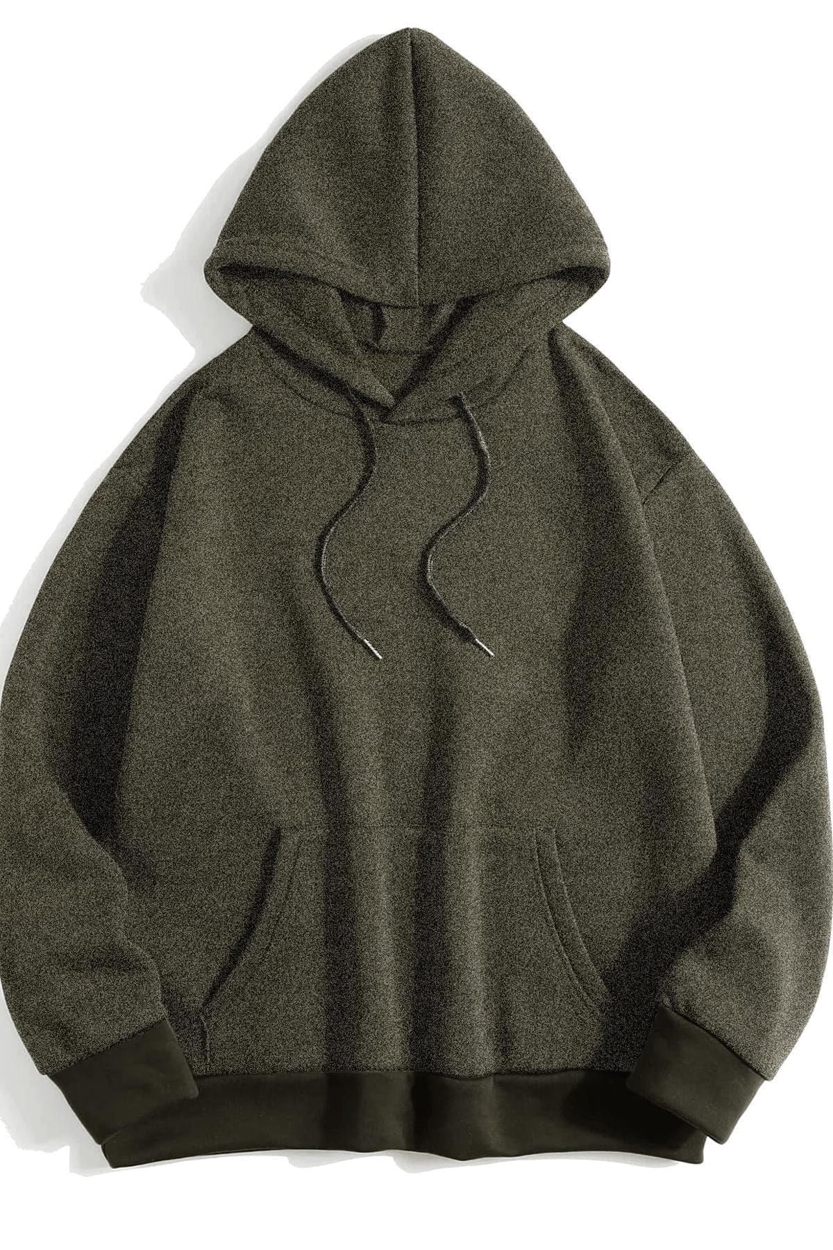 Kadın Haki Oversize Kapşonlu Kanguru Sweatshirt