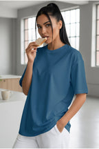 Kadın İndigo Basic Düz Baskısız Oversize Salas T-shirt
