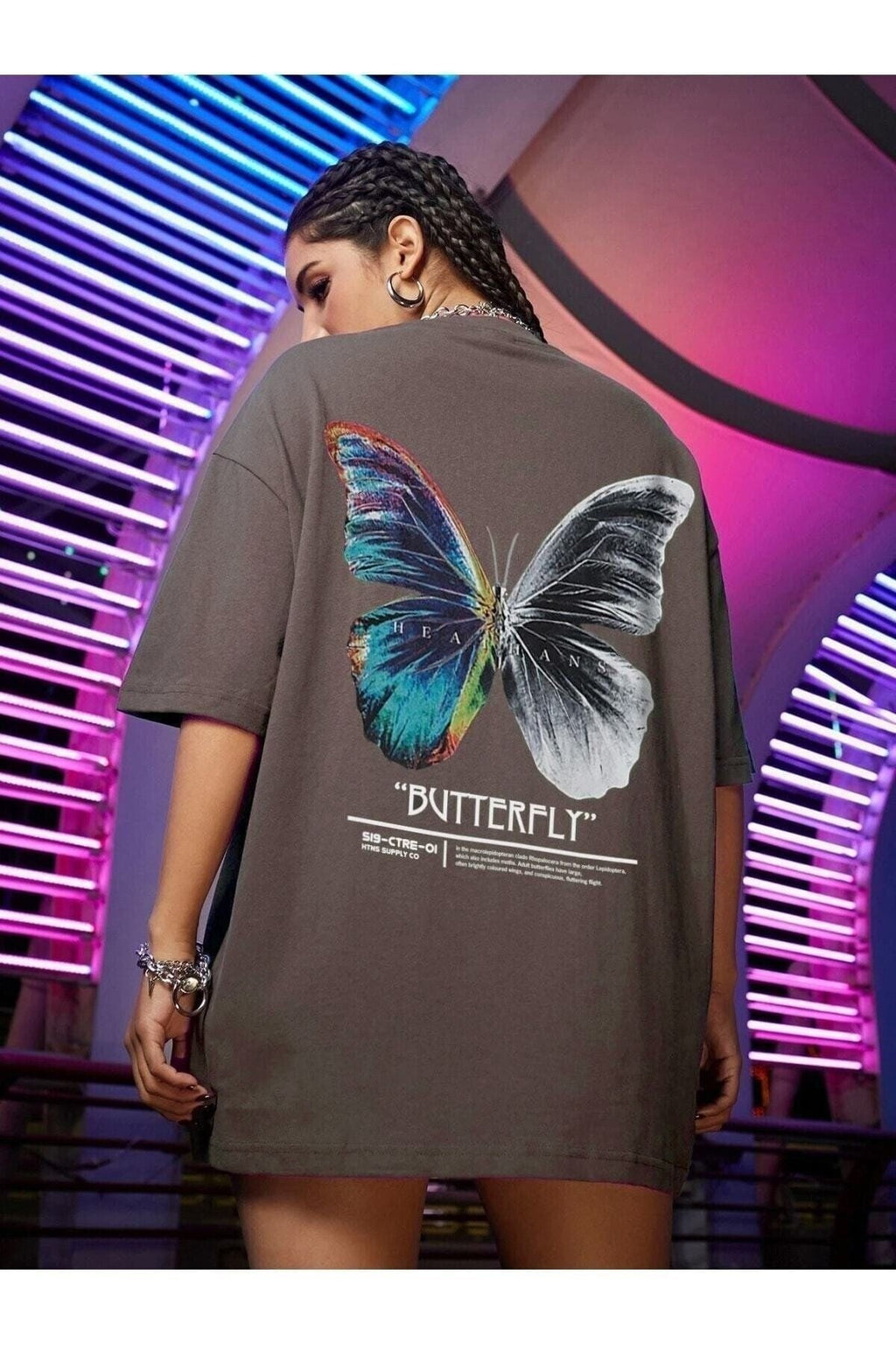 Kadın Kahverengi Butterfly Oversize T-shirt