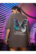 Kadın Kahverengi Butterfly Oversize T-shirt