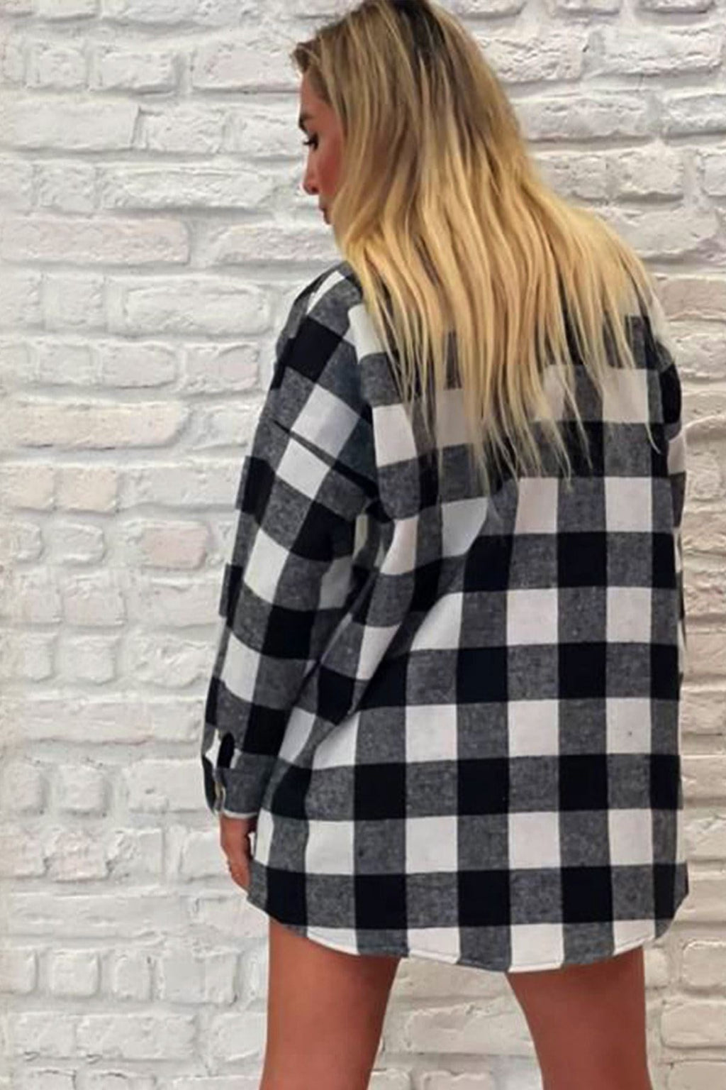 Kadın Kalın Kaşe Siyah Ekose Oversize Oduncu Gömlek