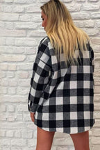 Kadın Kalın Kaşe Siyah Ekose Oversize Oduncu Gömlek