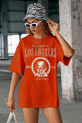 Kadın Kiremit Melange Oversize Los Angeles Baskılı T-shirt - K2109