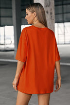 Kadın Kiremit Melange Oversize Los Angeles Baskılı T-shirt - K2109