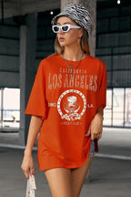 Kadın Kiremit Melange Oversize Los Angeles Baskılı T-shirt - K2109