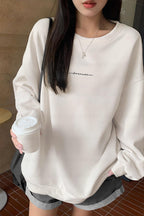 Kadın Kırık Beyaz Krem Ekru Dreamer Baskılı 0 Sıfır Yaka Oversize Salaş Bol Kesim Polar Sweatshirt
