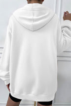 Kadin Kırık Beyaz Krem Ekru Kapüşonlu Fermuarlı 3 Üç Iplik Polar Kanguru Oversize Salaş Sweatshirt Z