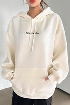 Kadın Kırık Beyaz Krem Ekru Spectacular Baskılı 3 iplik Şardonlu Kapüşonlu Kanguru Cepli Oversize Salaş Hoodie Sweatshirt