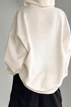 Kadın Kırık Beyaz Krem Ekru Spectacular Baskılı 3 iplik Şardonlu Kapüşonlu Kanguru Cepli Oversize Salaş Hoodie Sweatshirt