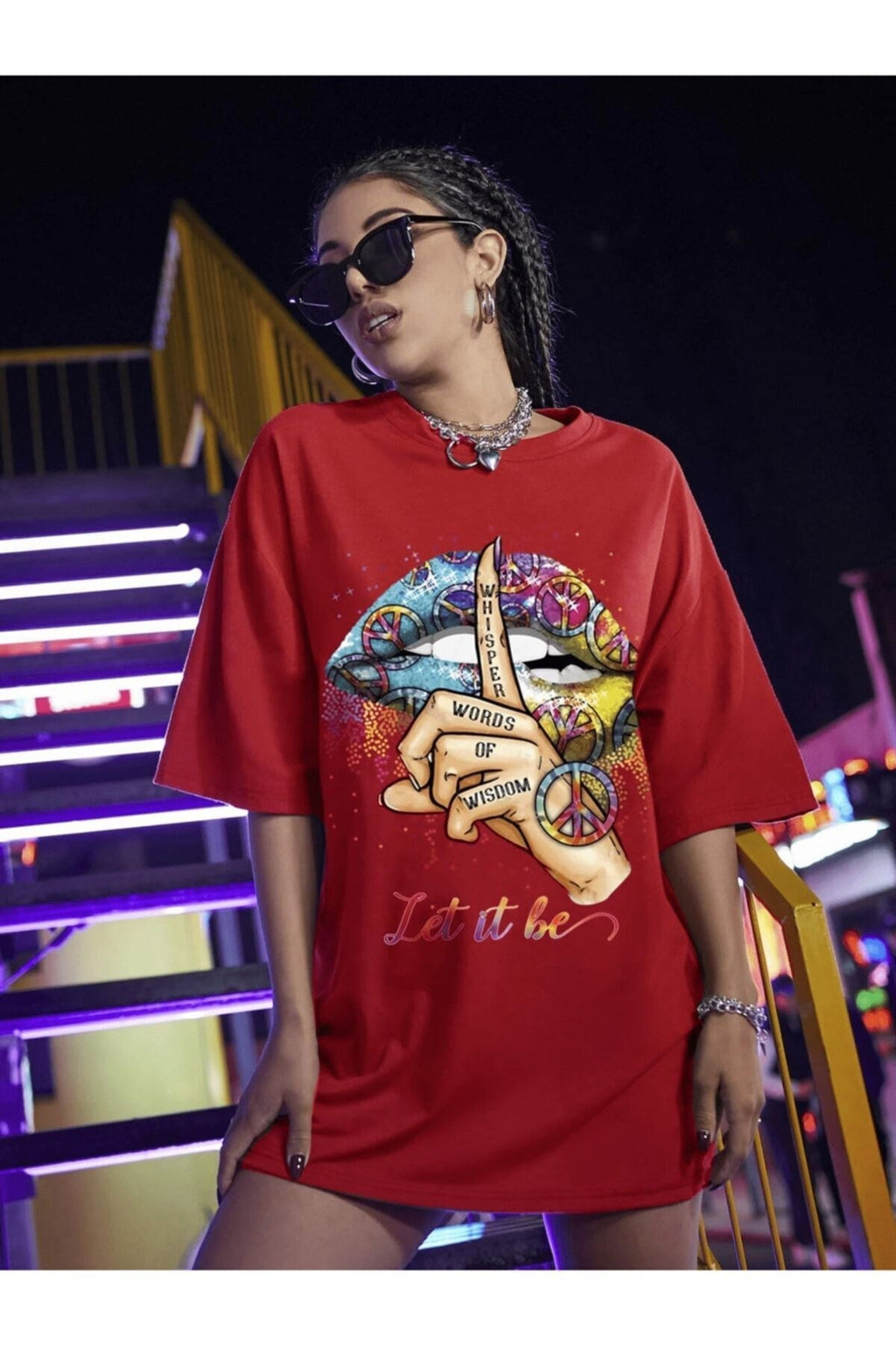 Kadın Kırmızı Let It Be Oversize T-shirt