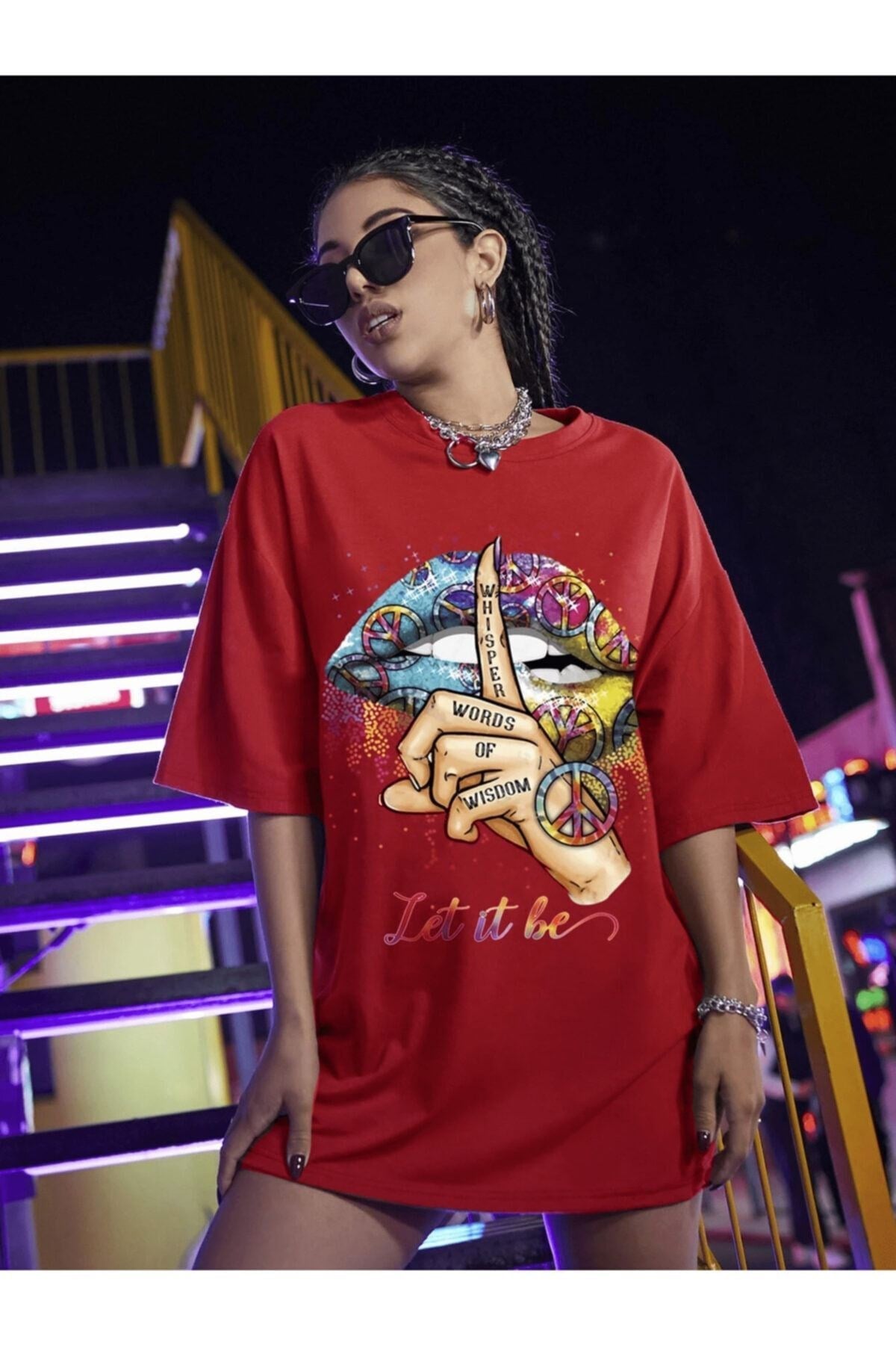 Kadın Kırmızı Let It Be Oversize T-shirt