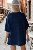 Kadın Lacivert Kupa As Kuru Kafa Oversize Fit Bol Geniş Kalıp Salaş Kesim T-shirt
