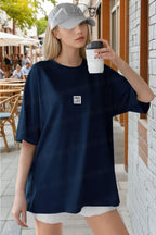 Kadın Lacivert Free Life Bisiklet Yaka Oversize Salas T-Shirt