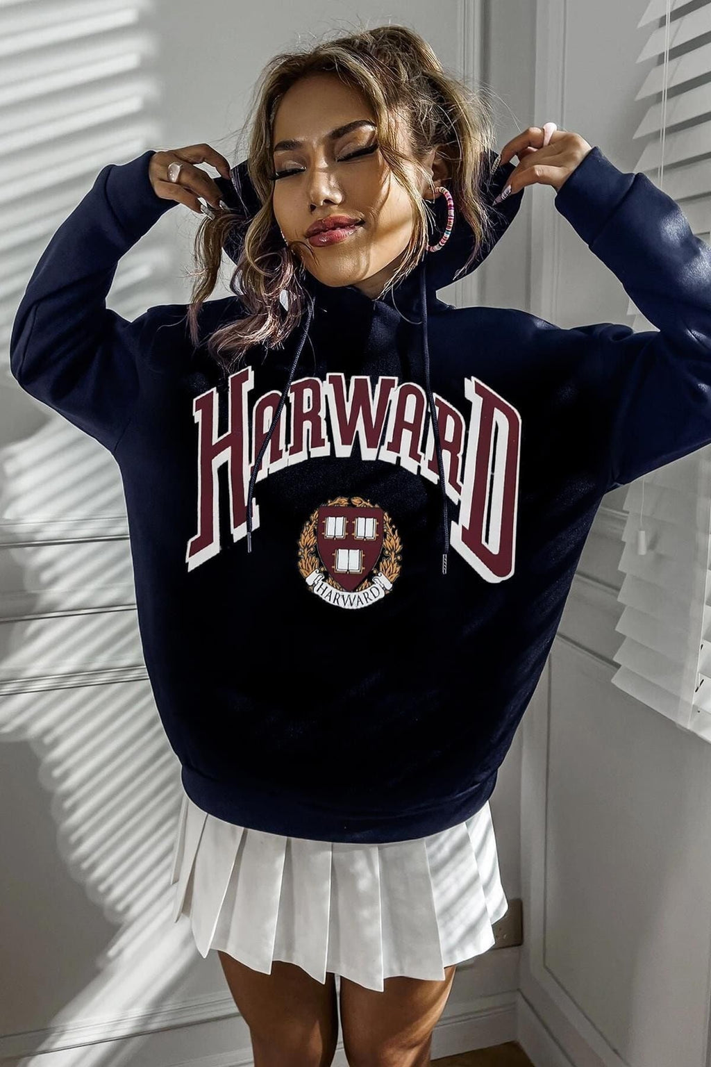 Kadın Lacivert Univeresity Oversize Kapşonlu Sweatshirt