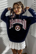 Kadın Lacivert Univeresity Oversize Kapşonlu Sweatshirt