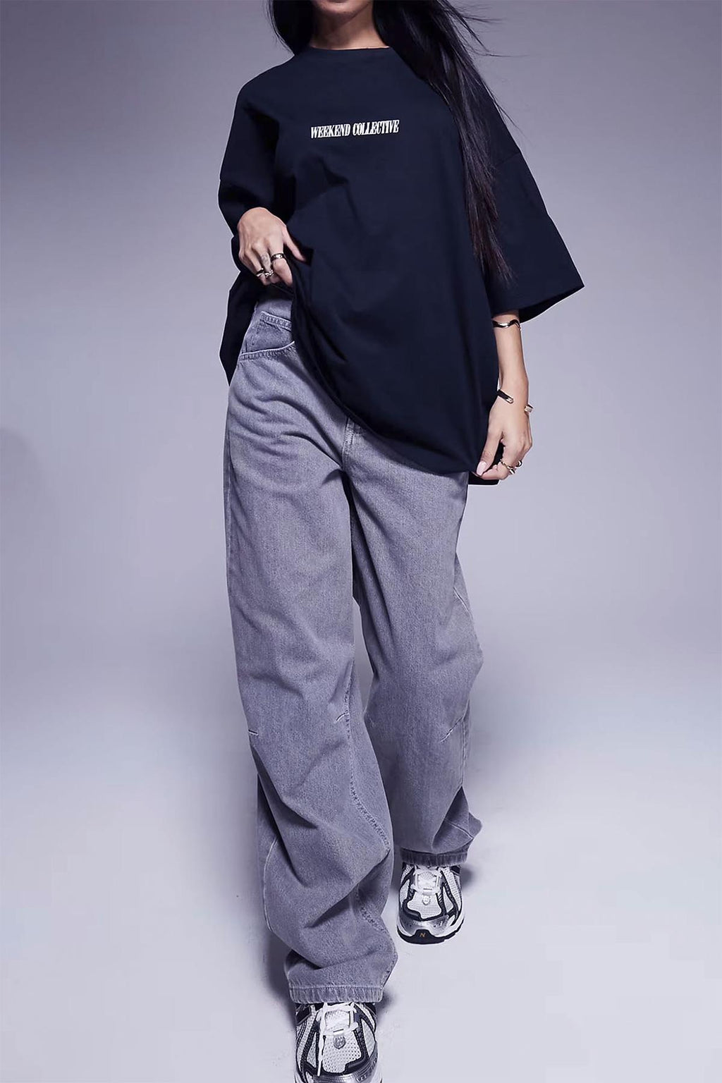 Kadın Lacivert Weekend Oversize Fit Bol Geniş Kalıp Salaş Kesim T-shirt
