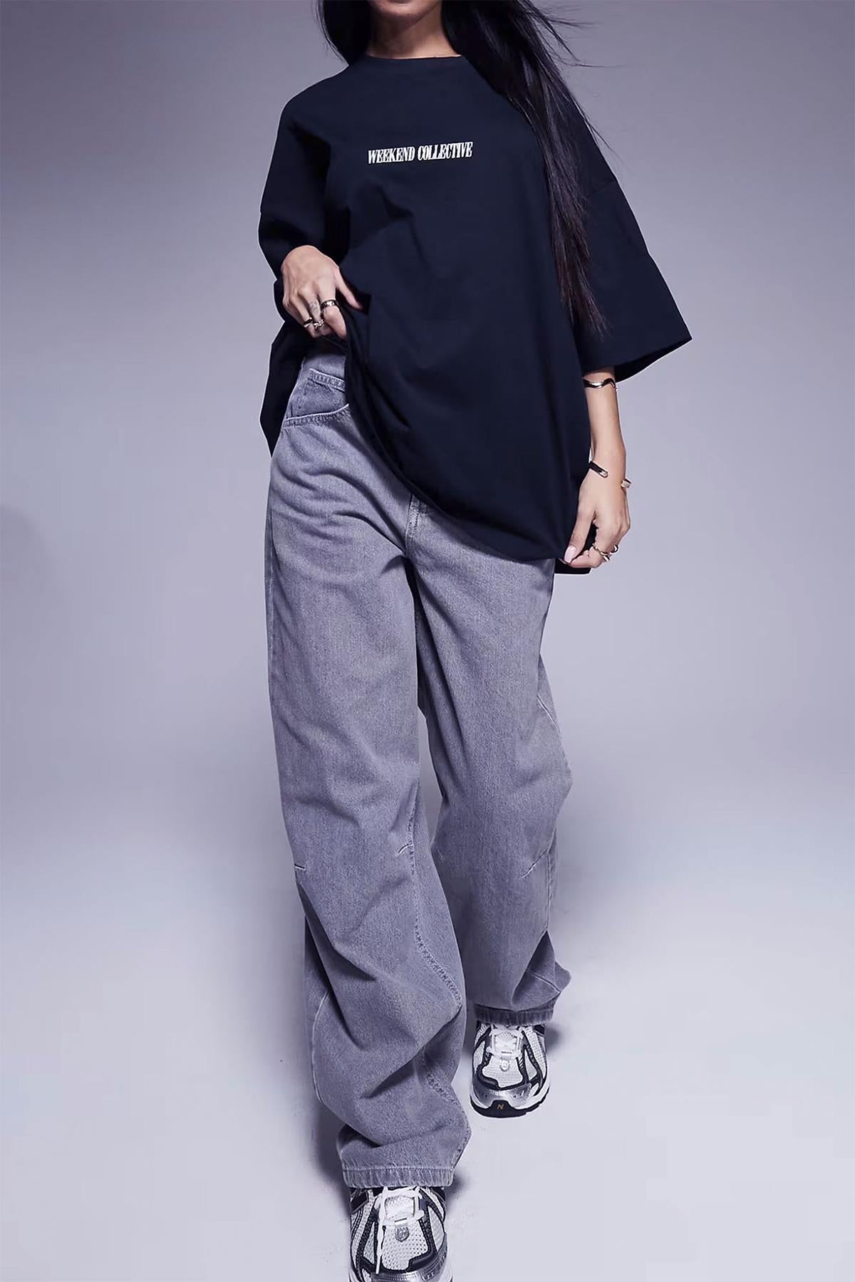 Kadın Lacivert Weekend Oversize Fit Bol Geniş Kalıp Salaş Kesim T-shirt