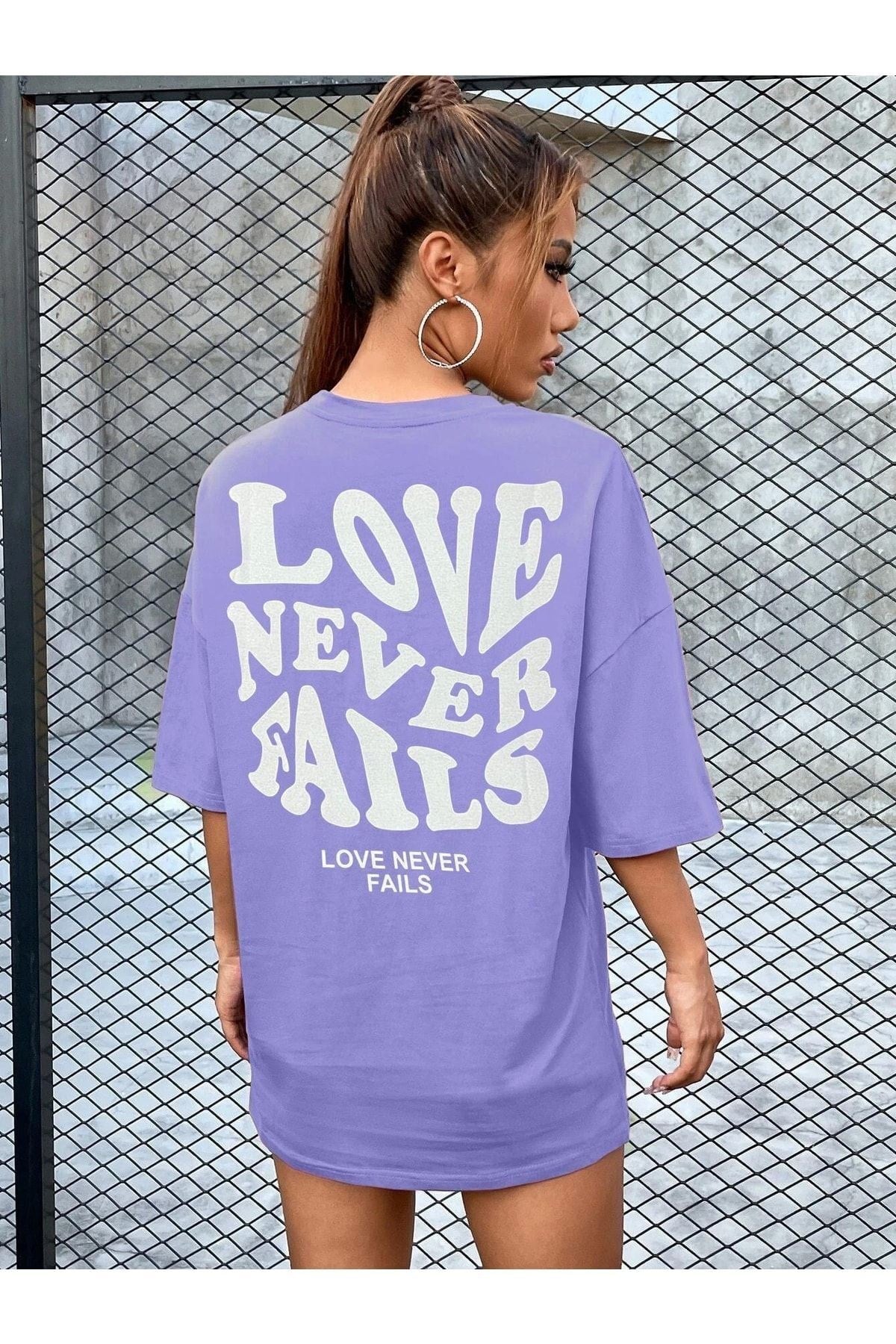 Kadın Lila Love Oversize T-shirt