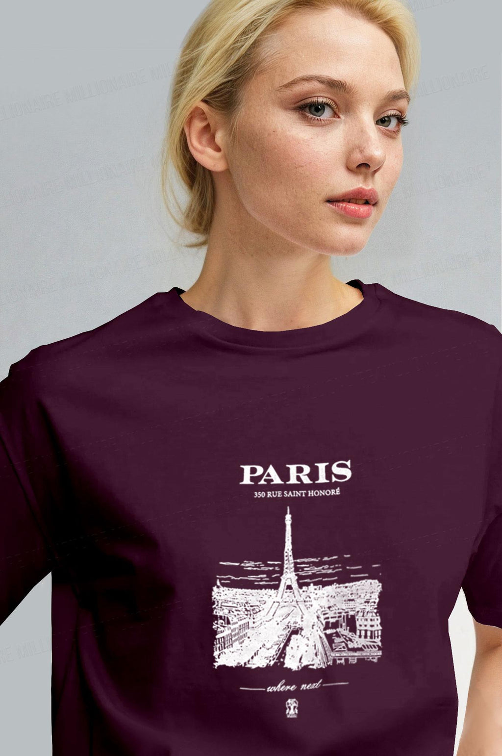 Kadın Mürdüm Paris Regular Fit Normal Kalıp T-shirt