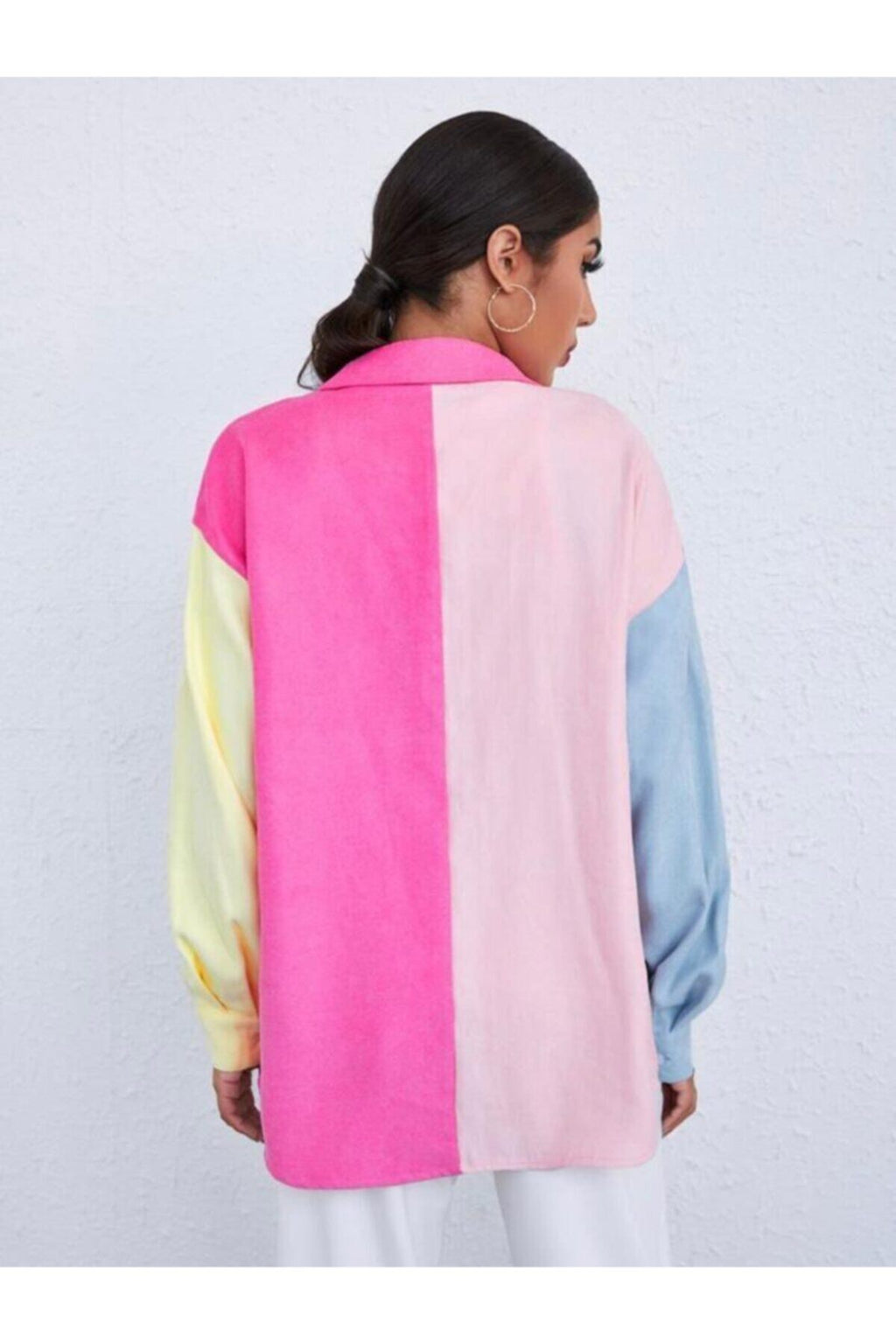 Kadın Pembe Garnili Oversize Gömlek
