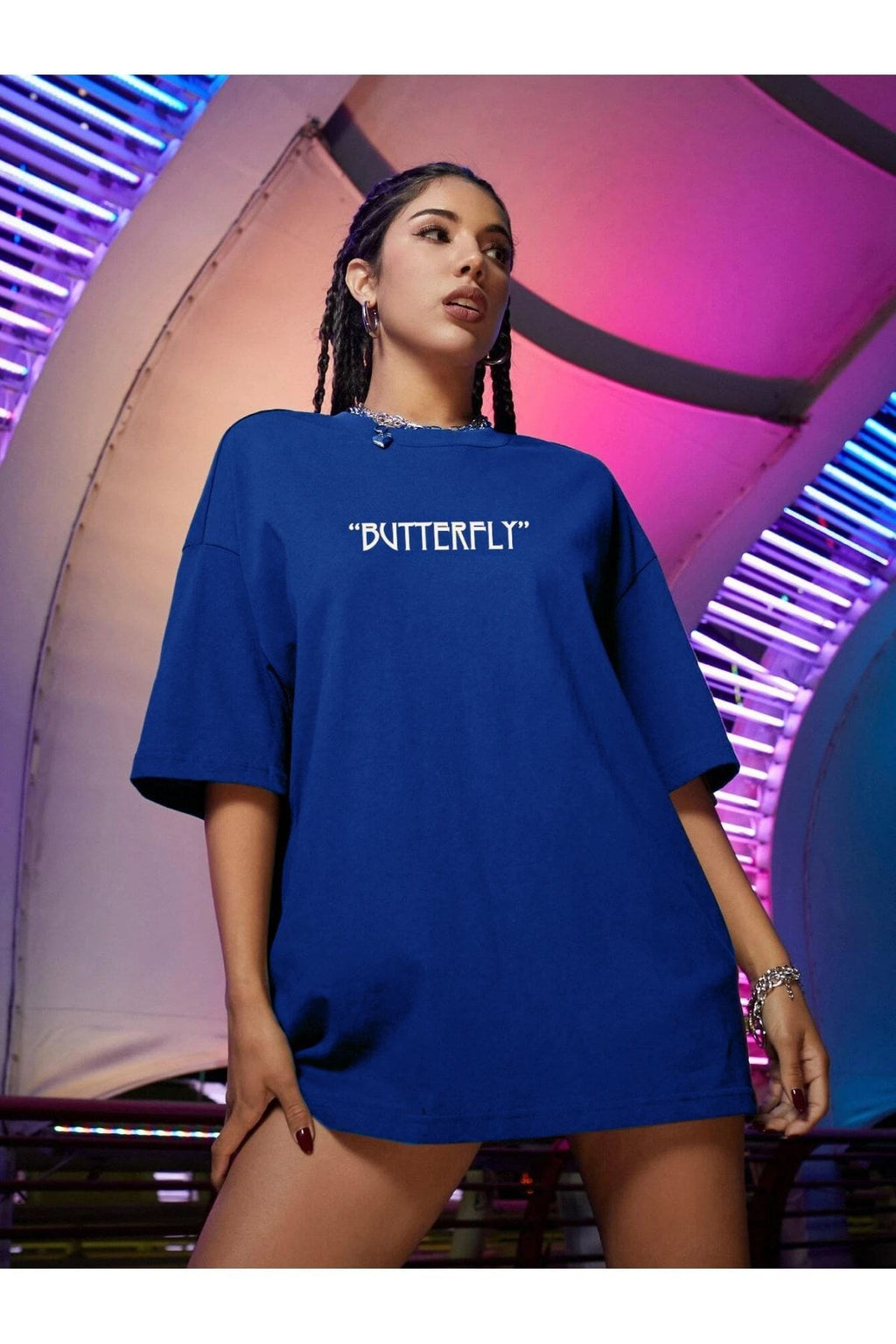 Kadın Sax Butterfly Oversize T-shirt