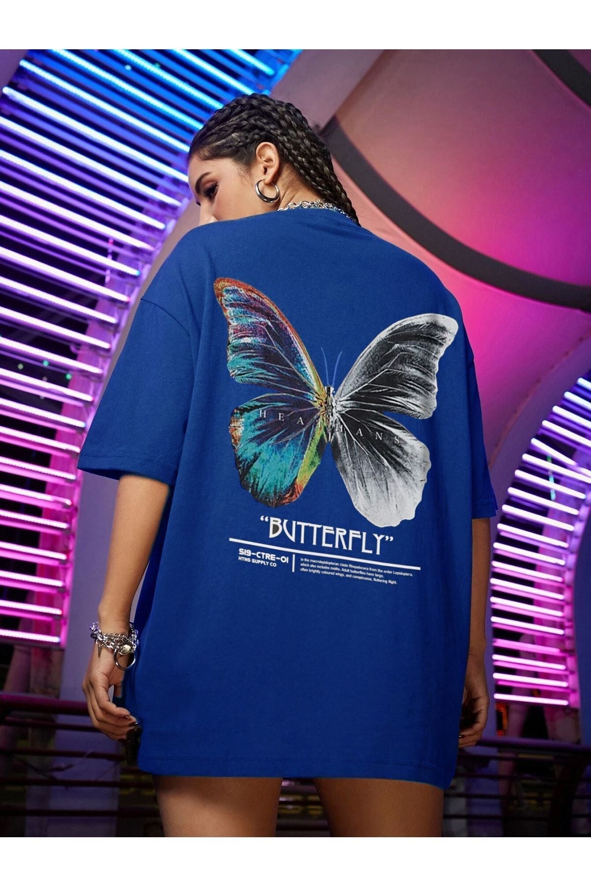 Kadın Sax Butterfly Oversize T-shirt