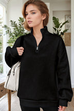 Kadın Siyah Balıkçı Yaka 3 Iplik Içi Polarlı Şardonlu Oversize Sweatshirt