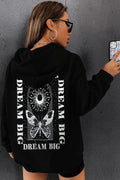 Kadın Siyah Dream Big Oversize Kapşonlu Kanguru Sweatshirt