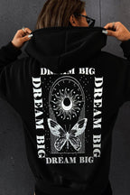 Kadın Siyah Dream Big Oversize Kapşonlu Kanguru Sweatshirt