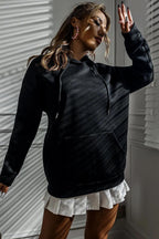 Kadın Siyah Dream Big Oversize Kapşonlu Kanguru Sweatshirt