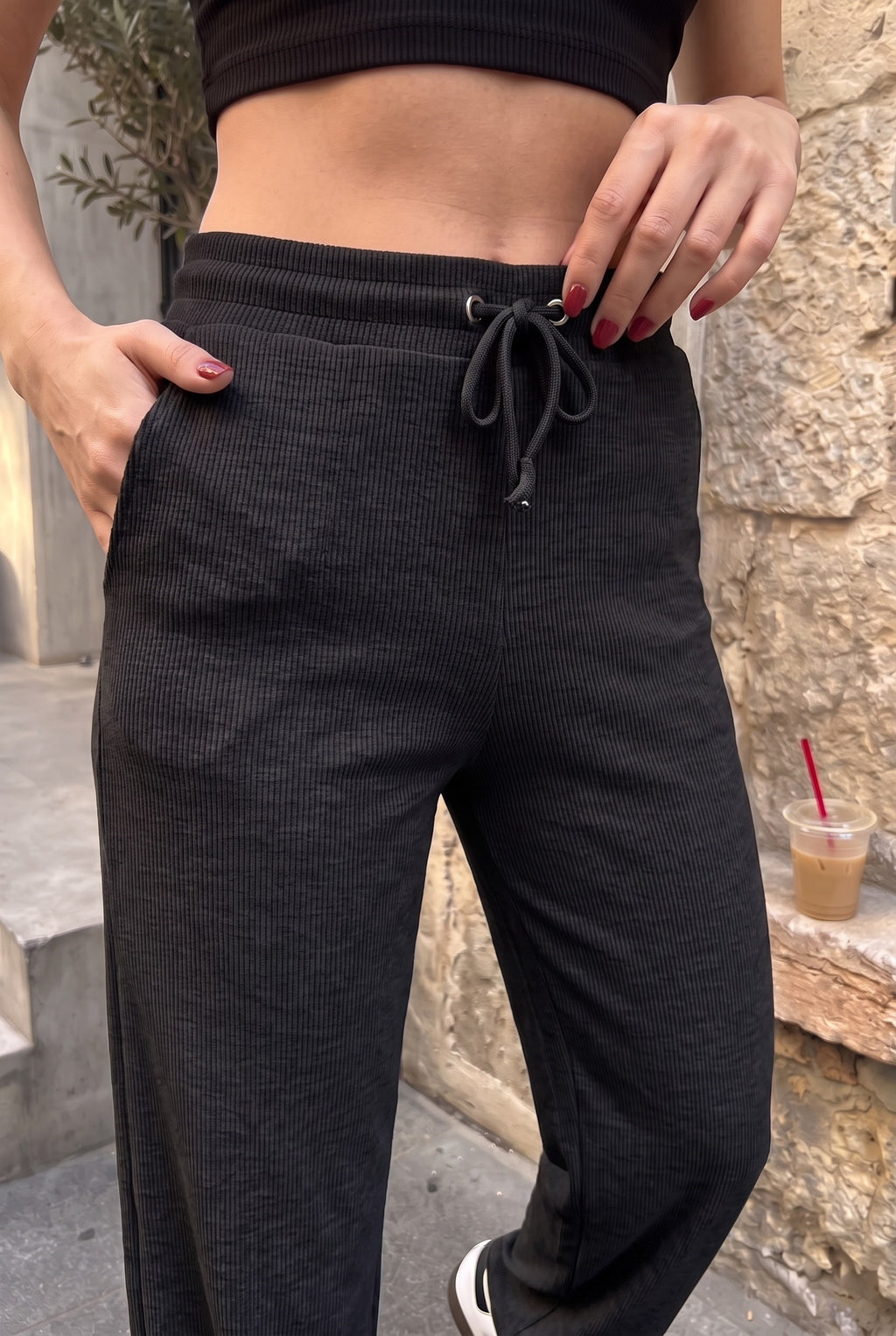 Kadın Siyah Fitilli Kaşkorse İspanyol Paça Kuşgözü Detaylı Bağcıklı Tek Alt