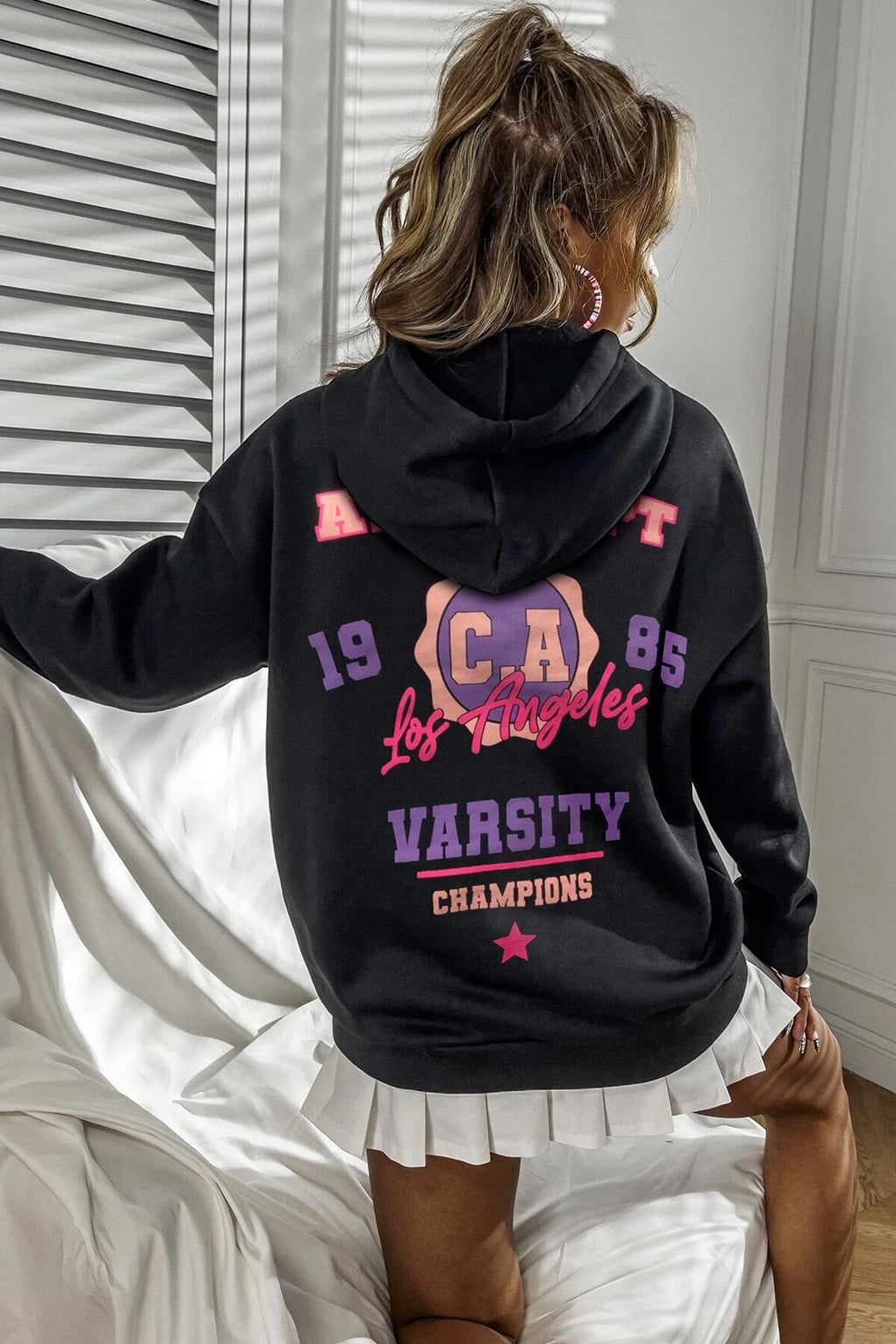 Kadın Siyah Los Angeles Kanguru Kapüşonlu Sweatshirt