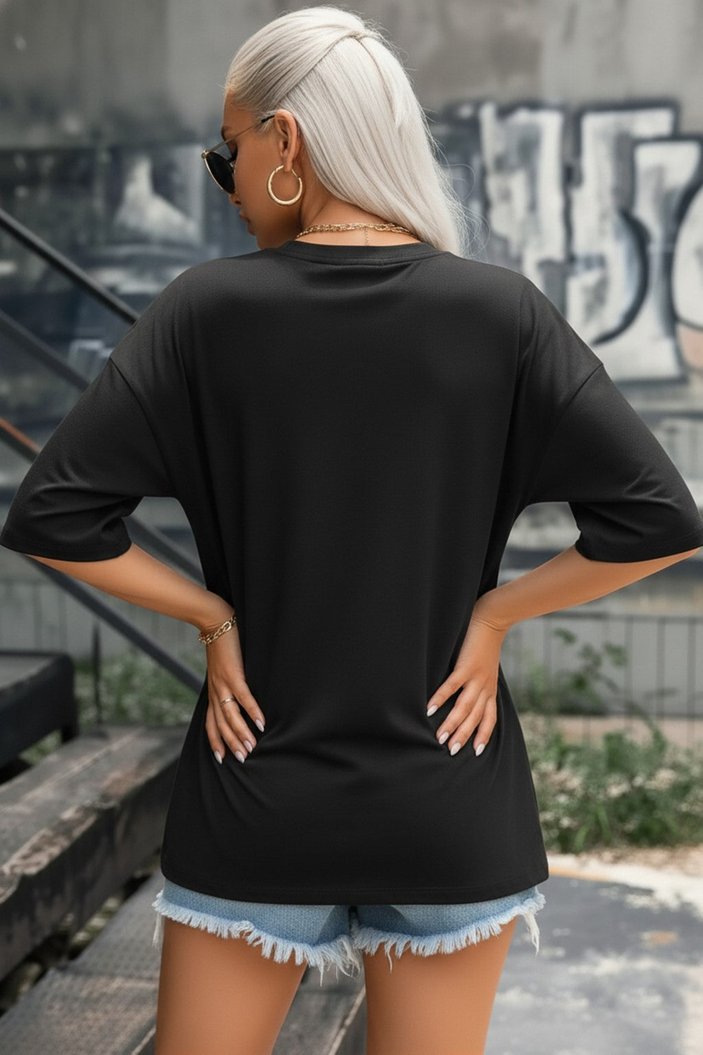 Kadın Siyah Oversize Salas Boyfriend Kadın T-shirt