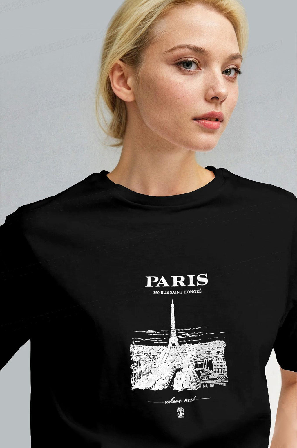 Kadın Siyah Paris Regular Fit Normal Kalıp T-shirt