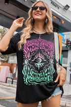 Kadın Siyah Stars Shine Salaş Boyfriend Oversize 0 Bisiklet Yaka Pamuk T-shirt