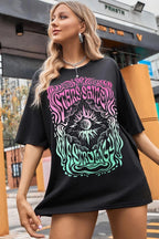 Kadın Siyah Stars Shine Salaş Boyfriend Oversize 0 Bisiklet Yaka Pamuk T-shirt