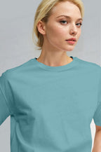 Kadın Turkuaz Nefes Alan Bisiklet Yaka Regular Fit Normal Kesim Baskisiz Basic T-Shirt