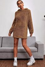 Kahverengi Kapşonlu Teddy Peluş Sweatshirt