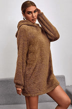 Kahverengi Kapşonlu Teddy Peluş Sweatshirt