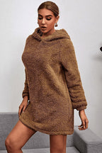 Kahverengi Kapşonlu Teddy Peluş Sweatshirt