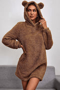 Kahverengi Kapşonlu Teddy Peluş Sweatshirt